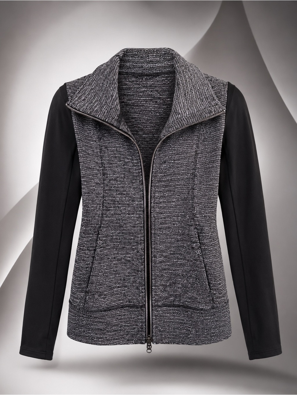lululemon athletica Heathered Gray Front Zip Jacket with Black Sleeves